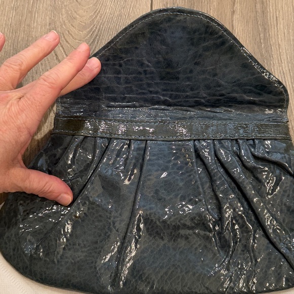 Lauren Merlin Elegant Dudty Teal Patent Leather Clutch Bag - NWOT - Picture 2 of 7